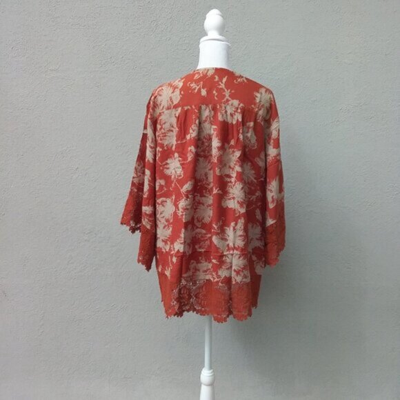 Urban Outfitters Kimchi Blue Kimono Size Med Rust Boardwalk Floral Lace Preppy - Picture 5 of 7